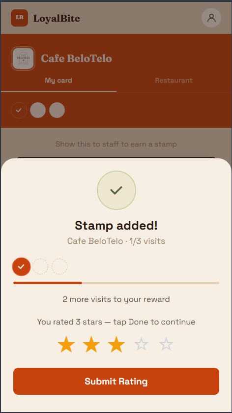 Stamp added confirmation screen